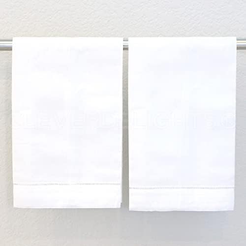 CleverDelights White Hemstitch Hand Towels 14 x 22 Set of 6
