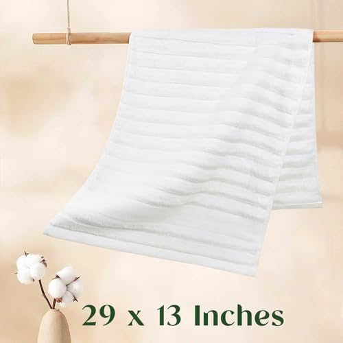 Luxurious Hand Towels Set Soft 13x29 Inch Ribbed Design White 2-Pack