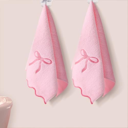 Scalloped Pink Bow Towels 12x18
