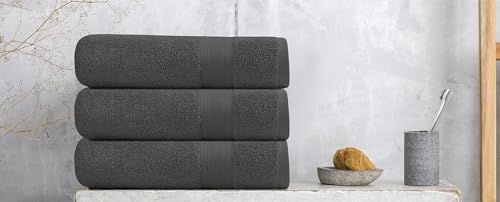6-Pack 100otton Terry Bath Towels - 24x50 - Grey - Quick Dry Absorbent