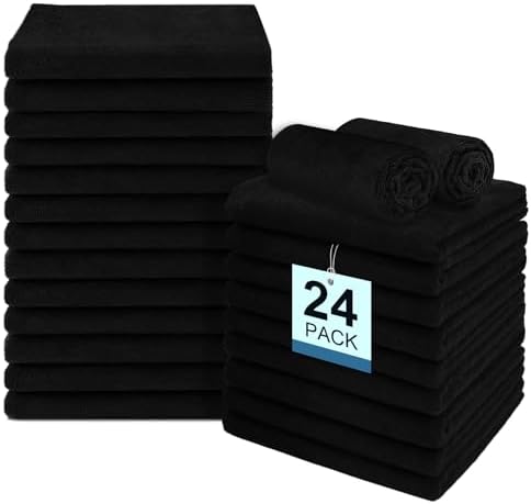 24-Pack Salon Towels Highly Absorbent Quick Drying Premium Hand Towels Black