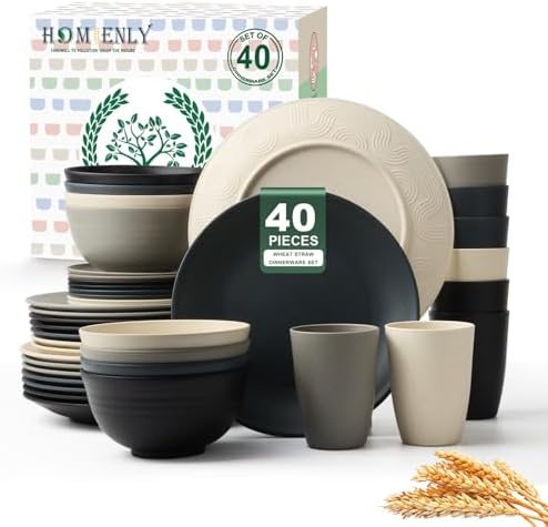 Homienly Kitchen Wheat Straw Dinnerware Set 40PCS