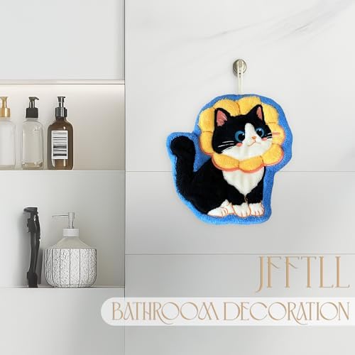 JFFTLL Yellow Flower Tuxedo Cat Hand Towels