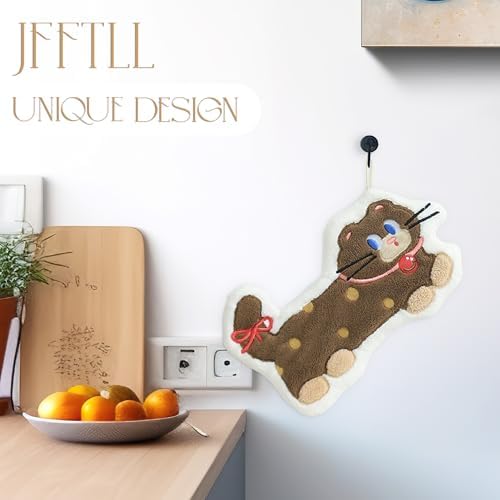 JFFTLL Brown Polka Dot Cat Hand Towels