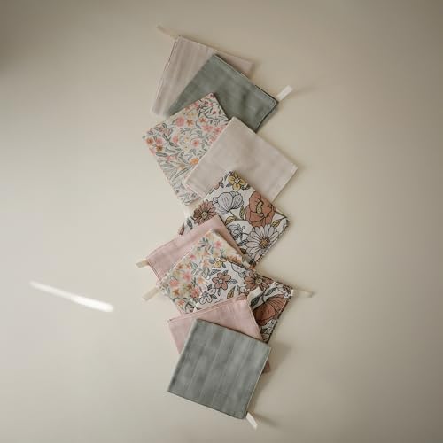 Mushie Muslin Organic Cotton Washcloths 5-Pack with Retro Flowers