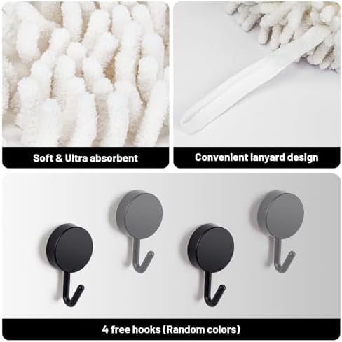 Dormercy Fuzzy Ball Towels 2 Pack White with 4 Clips
