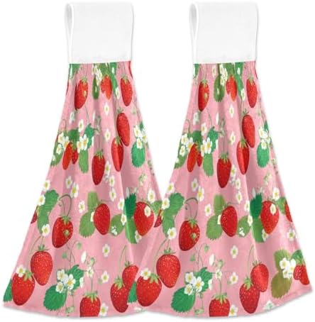Cute Strawberry Pink Kitchen Hand Towels Set of 2
