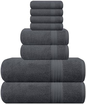 GLAMBURG 8-Piece Ultra Soft Bath Towels Set Charcoal Grey