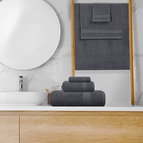 GLAMBURG 8-Piece Ultra Soft Bath Towels Set Charcoal Grey