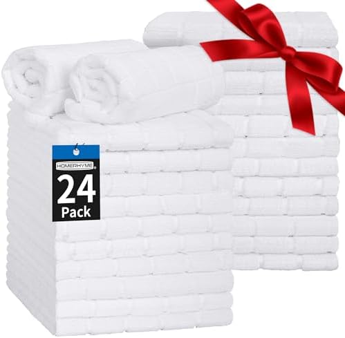HOMERHYME White Hand Towels - 24 Pack 25x15 Super Soft Quick Dry Lint-Free