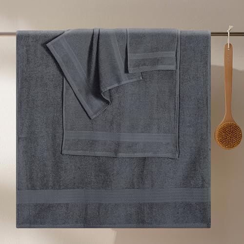 GLAMBURG 8-Piece Ultra Soft Bath Towels Set Charcoal Grey