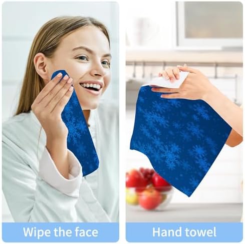 Blue Christmas Snowflake Washcloth Set - Soft Absorbent Reusable Face Towels