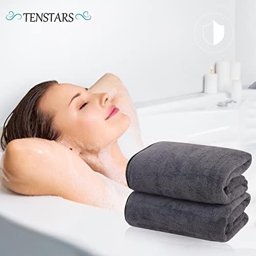 TENSTARS Luxury Silk Hemming Bath Towels Quick-Drying Soft Microfiber 27x55 - 2 Pk