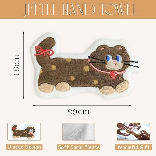 JFFTLL Brown Polka Dot Cat Hand Towels