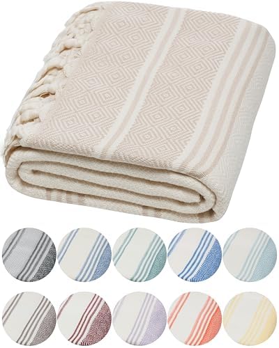 DEMMEX Organic Luxury Ultra Soft Turkish Cotton Bath Towel - 71x36 PreWashed Diamond Weave