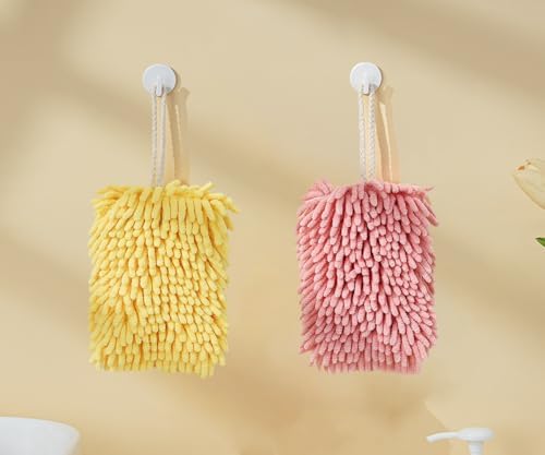 2-Piece Yellow and Pink Microfiber Hand Towels with Hanging Loops