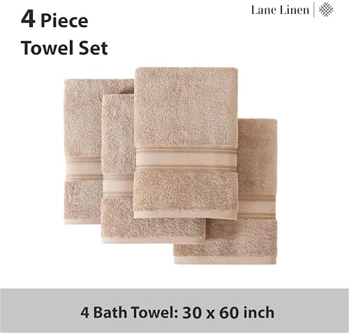 LANEE LINEN 100 Cotton Bath Towels Set of 4 Taupe