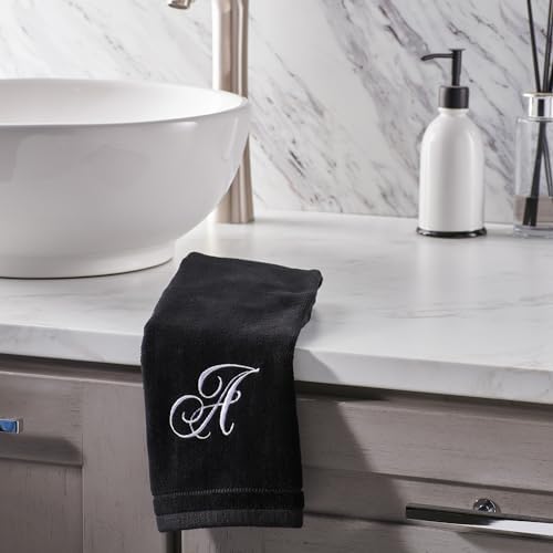Personalized Monogram Fingertip Towels Set of 2 Black