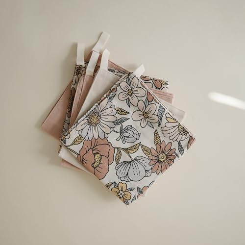Mushie Muslin Organic Cotton Washcloths 5-Pack with Retro Flowers