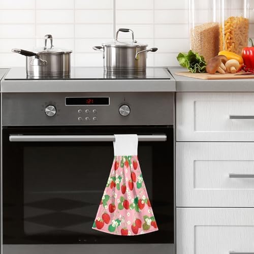 Cute Strawberry Pink Kitchen Hand Towels Set of 2