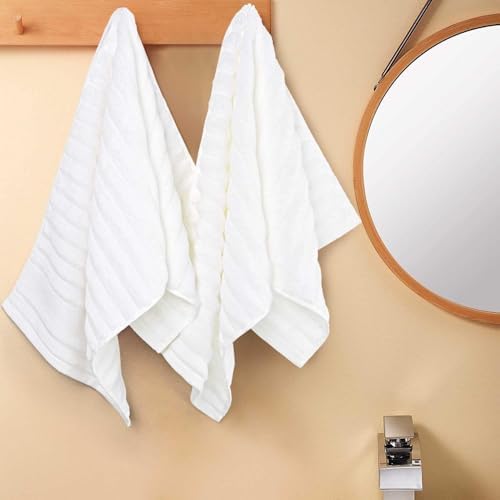 Luxurious Hand Towels Set Soft 13x29 Inch Ribbed Design White 2-Pack