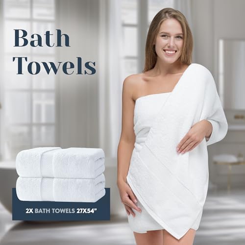 Luxury White Bath Towels Set - 100 Turkish Cotton - 8-Piece