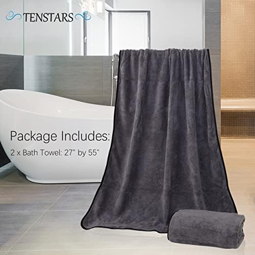 TENSTARS Luxury Silk Hemming Bath Towels Quick-Drying Soft Microfiber 27x55 - 2 Pk