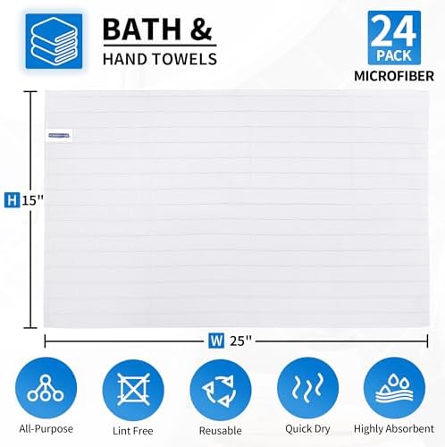 HOMERHYME White Hand Towels - 24 Pack 25x15 Super Soft Quick Dry Lint-Free