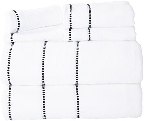 6PC Towel Set - 525 GSM 100 Cotton White Towels with Beaded Border