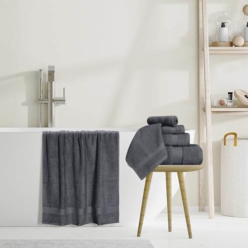 GLAMBURG 8-Piece Ultra Soft Bath Towels Set Charcoal Grey