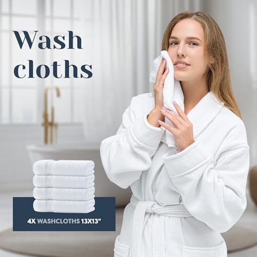 Luxury White Bath Towels Set - 100 Turkish Cotton - 8-Piece