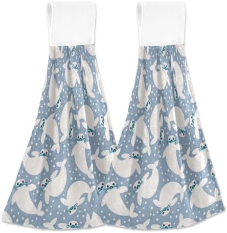 White Cartoon Sea Lion Hand Towels