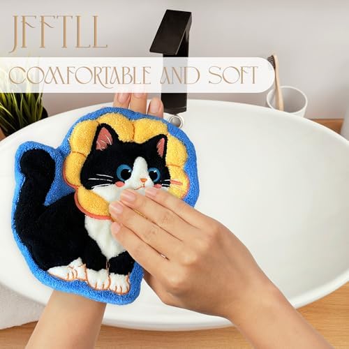 JFFTLL Yellow Flower Tuxedo Cat Hand Towels
