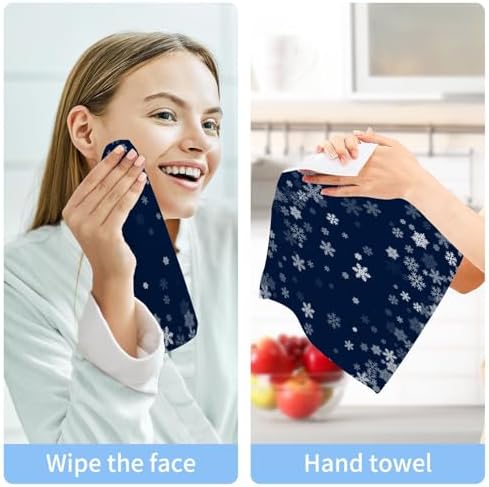 Blue Snowflake Washcloth Set Soft Cotton Face Towels 2Pack