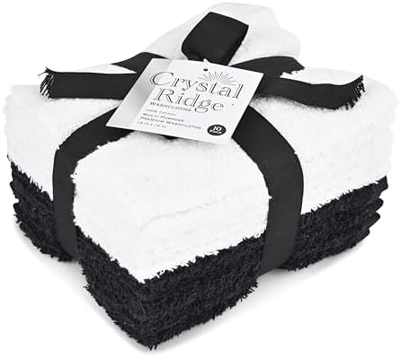 10-Piece Crystal Ridge 12x12 Washcloths WhiteBlack