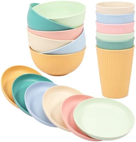 18-Piece Plastic camping plates with Stripes for Adults Kids