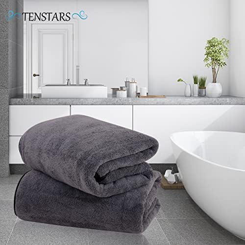 TENSTARS Luxury Silk Hemming Bath Towels Quick-Drying Soft Microfiber 27x55 - 2 Pk