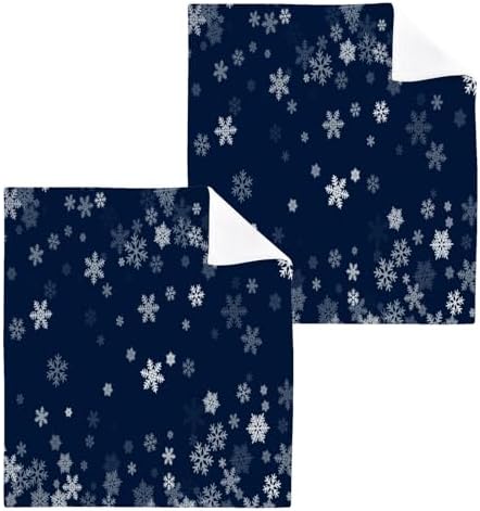 Blue Snowflake Washcloth Set Soft Cotton Face Towels 2Pack