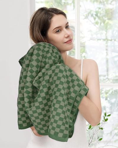 Cotton Soft Green Checkered Bath Towels - 54x28 2-Pack