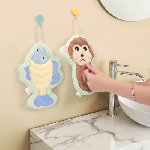 4-Pack Cute Animal Hand Towels with Hanging Loop for Home Kitchen