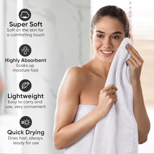 HOMEXCEL Waffle Bath Towels 2 Pack Ultra Soft Quick Dry