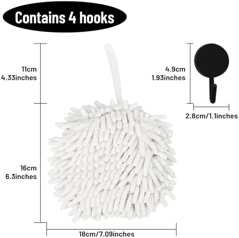 Dormercy Fuzzy Ball Towels 2 Pack White with 4 Clips