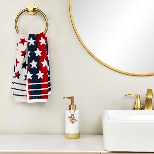 Patriotic Red White Star Hand Towel Set 2 Count