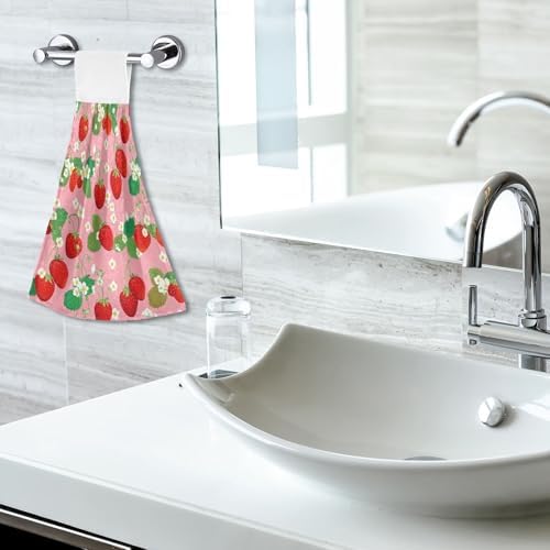 Cute Strawberry Pink Kitchen Hand Towels Set of 2