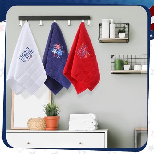 American Flag Red White 3-Pack Patriotic Hand Towels 4th of July Cotton