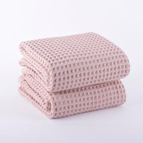 Pack of 2 Luxury Waffle Weave Bath Towels 100 Turkish Cotton