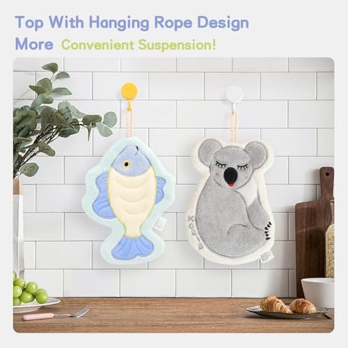 4-Pack Cute Animal Hand Towels with Hanging Loop for Home Kitchen