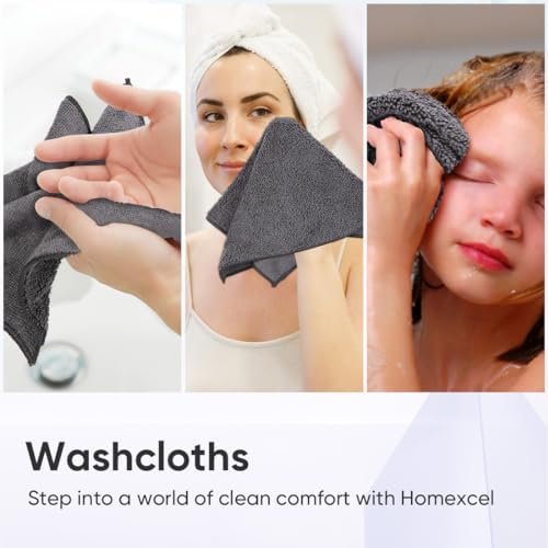 HOMEXCEL Microfiber Washcloths 12 Pack Grey 12x12