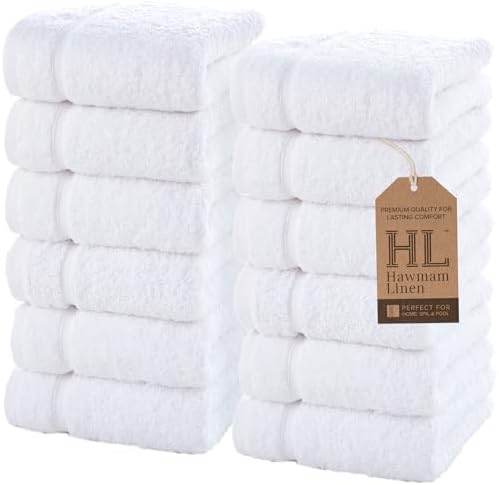 Hawmam Linen Luxury 13x13 Cotton Washcloths Durable Soft Eco-Friendly 12-Pack