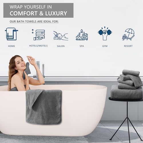 Extra Large 4-Pack Bath Towels 35x70 Dark Gray Soft Quick-Dry